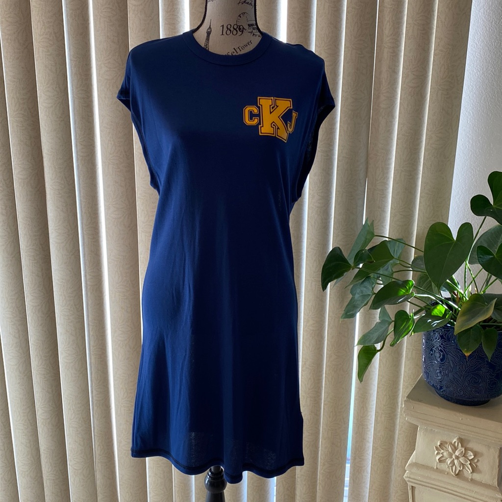Calvin Klein Jeans Blue/Gold Logo Casual Dress Size M